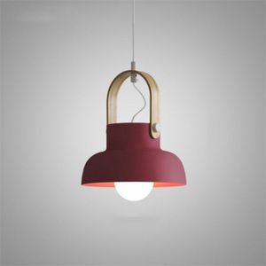Wood Grain Creative Simple Personality Restaurant Chandelier Single Head Study Bedroom Macaron Bar Small Lamp without Light Source  Size:L(Red)