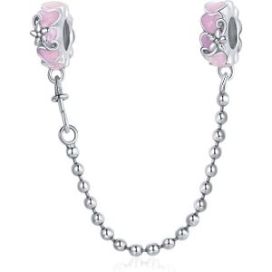 S925 Sterling Silver Pink Heart Safety Chain DIY Bracelet Necklace Accessories