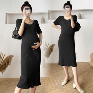 Gebreide ijszijden moederschap jurk (kleur: zwart Maat: XL)
