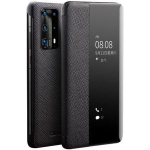 Voor Huawei P40 Pro QIALINO Puda Textuur Zijruit View Leather Phone Case (Zwart)