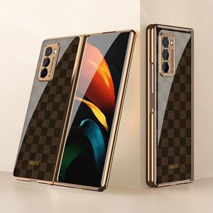 For Samsung Galaxy Z Fold2 GKK Electroplating Painted Glass Case(Chess Brown)