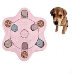 Huisdier speelgoed hond voedsel draaitafel eten puzzel anti-Smashing hond Bowl leveringen  stijl: zeshoek stijl (roze)