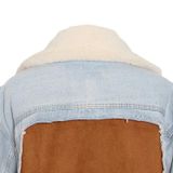Plush Thick Denim Stitching Lamb Fur Lapel Cotton Jacket (Color:Blue Size:XXL)