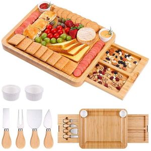 39 x 33 x 3.8cm Natural Bamboo Cheese Board +4 Mes Set