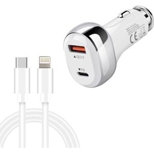 YSY-312PD QC3.0 18W USB + PD 20W USB-C / Type-C Car Charger with Type-C to 8 Pin Data Cable(White)