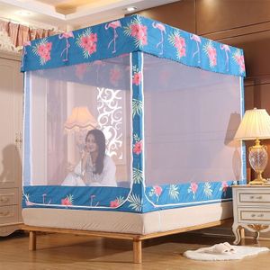 Square Ceiling Zipper Mosquito Net Encryption Zipper Three Door Defence Mosquito for 1.5m Bed with Anti-slip Rope(Dark Blue)