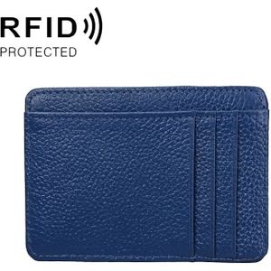 KB37 Antimagnetic RFID Litchi Texture Leather Card Holder Wallet Billfold for Men and Women (Blue)
