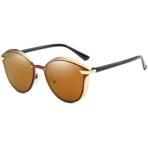 P0824 Women Fashion Retro Round Metal Frame UV400 Polarized Sunglasses(Brown)