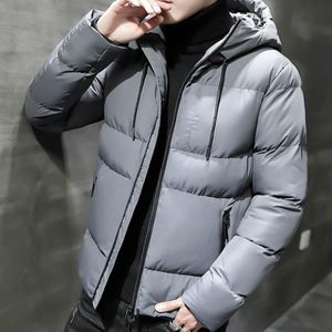 Winter Casual Loose Thick Solid Color Hooded Cotton Jacket for Men (Color:Grey Size:Xl)