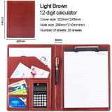 Office Supplies Business Style Leather Document Folder with 30-pages A4 Note Pad & Calculator (Light Brown)