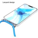 Voor iPhone 15 Four-Corner Schokbestendig Transparant TPU Hoesje met Lanyard (Blauw Wit)