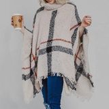 Women Mid-Length Turtleneck Sweater Fringed Cloak Shawl  Size: Free Size(Navy Blue)