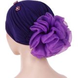 Women Personality Rear Flower Decoration Turban Hat Beaded Hooded Cap  Size:M (56-58cm)(White)