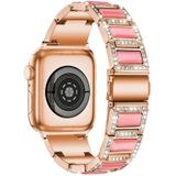 Drie-kralen diamant + edelsteen vervangende band horlogeband voor Apple Watch Series 6 & SE & 5 & 4 44mm / 3 & 2 & 1 42mm (Rose Gold Pink)