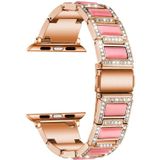 Drie-kralen diamant + edelsteen vervangende band horlogeband voor Apple Watch Series 6 & SE & 5 & 4 44mm / 3 & 2 & 1 42mm (Rose Gold Pink)