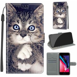Voltage Colored Drawing Magnetic Clasp Horizontal Flip PU Leather Case with Holder & Card Slots For iPhone SE 2020 / 8 / 7(C02 Fork Hand White Claw Cat)