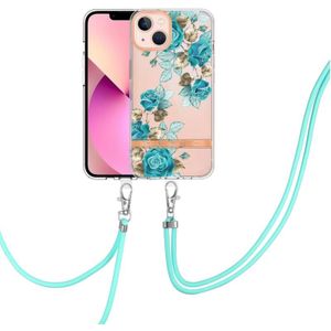 Flowers Series TPU Telefoonhoesje met Lanyard voor iPhone 13 Mini (Blue Rose)