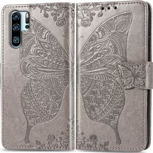 Butterfly Love Flowers Embossing Horizontal Flip Leather Case for Huawei P30 Pro  with Holder & Card Slots & Wallet & Lanyard (Grey)