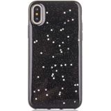 For  iPhone X / XS  Dream Sky Style Black Epoxy Dripping + Star Glitter Powder Soft Protective Case