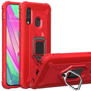 For Galaxy A40 Carbon Fiber Protective Case with 360 Degree Rotating Ring Holder(Red)
