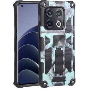 Voor OnePlus 10 Pro Camouflage Armor Shockproof TPU + PC Magnetic Protective Phone Case met houder (Mint Green)