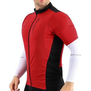 WEST BIKING YP0206163 Summer Polyester Mesh Breathable Sunscreen Cycling Jersey Zipper Sports Short Sleeve Top for Men (Color:Red Size:XXXL)
