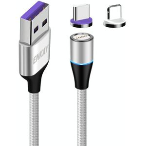 ENKAY 2 in 1 5A USB naar Type-C + 8-pins magnetische snellaadgegevenskabel met LED-licht  lengte: 1m