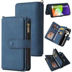 For Samsung Galaxy A22 4G Skin Feel PU + TPU Horizontal Flip Leather Case with Holder & 15 Cards Slot & Wallet & Zipper Pocket & Lanyard(Blue)