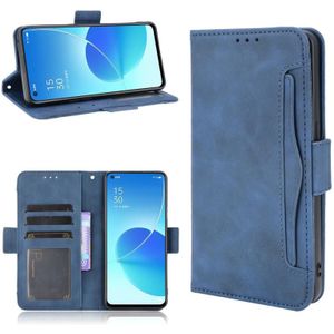 For OPPO Reno6 5G Skin Feel Calf Pattern Horizontal Flip Leather Case with Holder & Card Slots & Photo Frame(Blue)