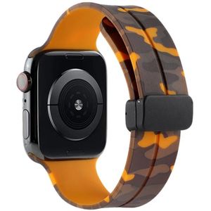Magnetische sluiting Camouflage siliconen horlogeband voor Apple Watch Series 8&7 41mm / SE 2&6&SE&5&4 40mm / 3&2&1 38mm (camouflage geel)