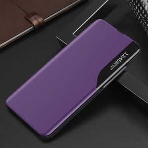 For Xiaomi Redmi Note 9 Pro Side Display Magnetic Shockproof Horizontal Flip Leather Case with Holder(Purple)