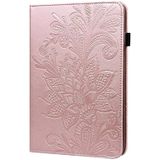 For Amazon Kindle Fire HD 10 2021 / HD 10 Plus 2021 Lace Flower Embossing Pattern Horizontal Flip Leather Case with Holder & Card Slots & Wallet & Photo Frame(Rose Gold)