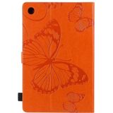 For Lenovo Tab M10 Plus TB-X606F Pressed Printing Butterfly Pattern Horizontal Flip Leather Case with Holder & Card Slots & Wallet & Sleep / Wake-up Function (Orange)