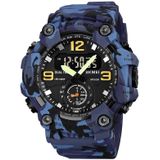 Skmei 1965 roestvrij staal gesp pu strap waterdicht elektronisch horloge (blauwe camouflage)