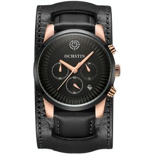 Ochstin 7232 Multifunctioneel Zakelijk Lederen Pols Pols Waterdicht Quartz Horloge (Rose Goud + Zwart)