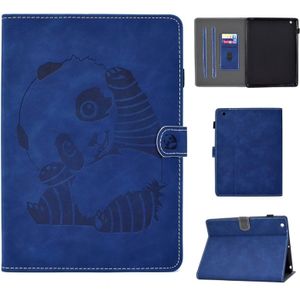 Embossing Sewing Thread Horizontal Painted Flat Leather Case with Sleep Function & Pen Cover & Anti Skid Strip & Card Slot & Holder(Blue)