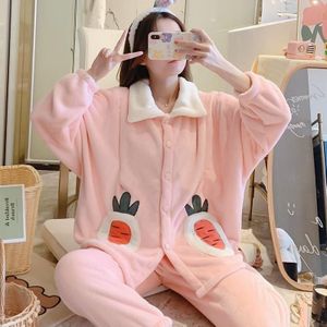 Two-piece Thickened Warm Pajamas For Pregnant Women (Color:Pink Size:L)