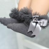 3 Pairs Bow Lace Socks Baby Cotton Ankle Socks  Size:S(Gray)