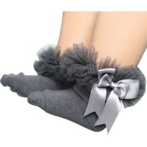 3 Pairs Bow Lace Socks Baby Cotton Ankle Socks  Size:S(Gray)