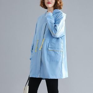 Loose Slim Waist Mid-length Coat (Color:Light Blue Size:L)