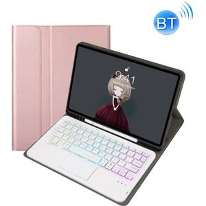 A11b-as Lambskskin Pen Slot Touch Pad Backlight Bluetooth Keyboard Leather Tablet Case voor iPad Air 2022 & 2020 / PRO 11 2021 & 2020 & 2018 (Rose Gold)