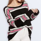 Women Knitwear Turtleneck Sweater  Size: XL(Black Powder Stripes)