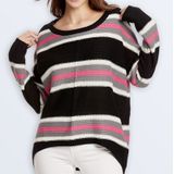 Women Knitwear Turtleneck Sweater  Size: XL(Black Powder Stripes)