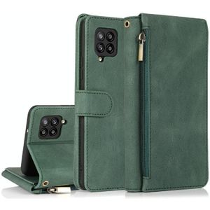 For Samsung Galaxy A42 5G Skin-feel Crazy Horse Texture Zipper Wallet Bag Horizontal Flip Leather Case with Holder & Card Slots & Wallet & Lanyard(Dark Green)