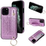 Glitter Powder PU+TPU Schokbestendige beschermhoes met houder & kaartslots & polsbandje voor iPhone 11(Paars)