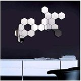 12 PCS 3D Hexagonal Mirror Wall Stickers Set  Size: 8*8cm(Silver)