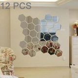 12 PCS 3D Hexagonal Mirror Wall Stickers Set  Size: 8*8cm(Silver)
