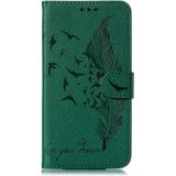 For Motorola Moto E(2020) / Moto E7 Feather Pattern Litchi Texture Horizontal Flip Leather Case with Wallet & Holder & Card Slots(Green)