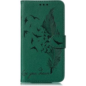 For Motorola Moto E(2020) / Moto E7 Feather Pattern Litchi Texture Horizontal Flip Leather Case with Wallet & Holder & Card Slots(Green)