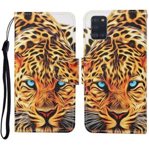 For Samsung Galaxy A31 Colored Drawing Pattern Horizontal Flip Leather Case with Holder & Card Slots & Wallet & Lanyard(Yellow Leopard)